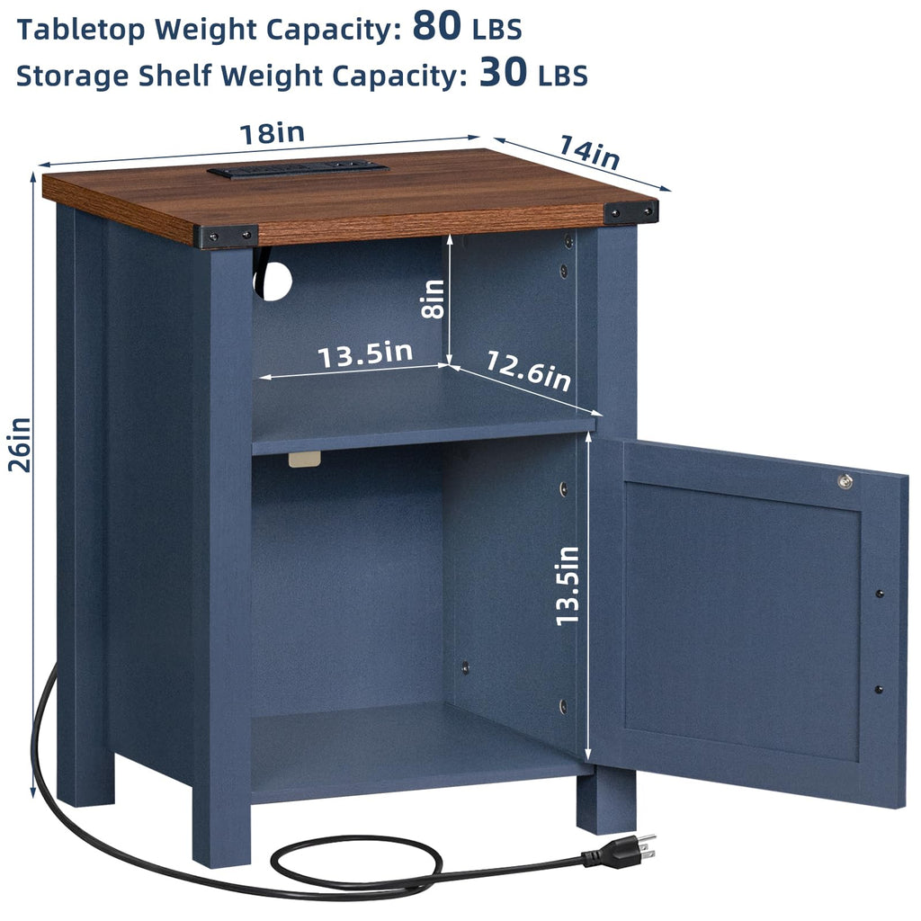 Dark Blue 18-Inch Fluted Nightstand Set of 2 W8410