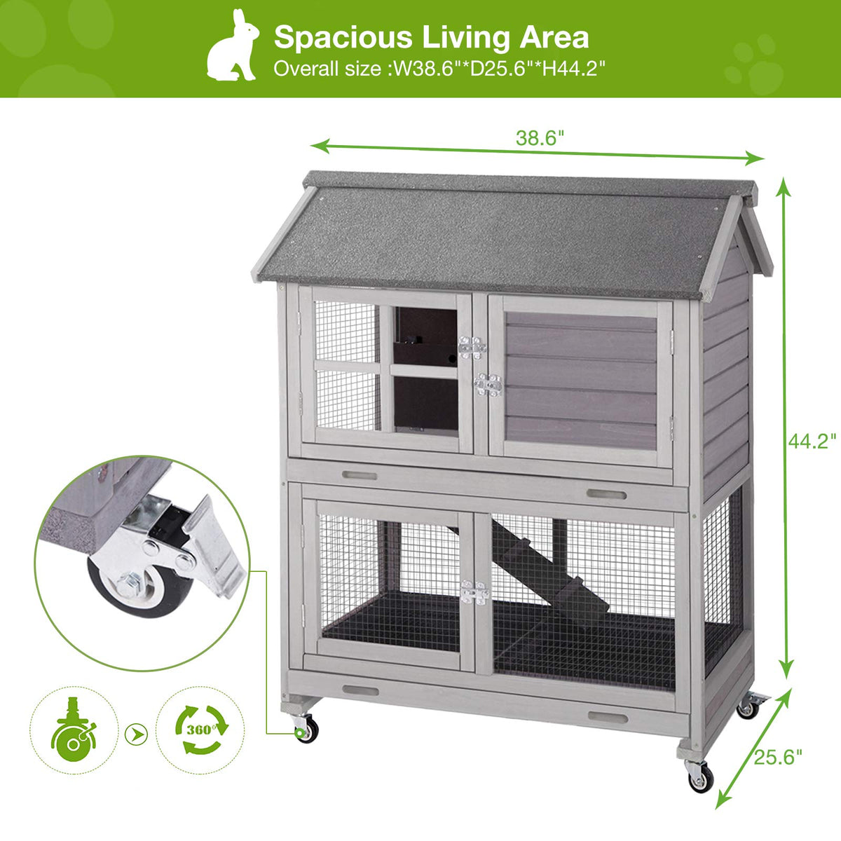 Indoor Rabbit Hutch with Removable Tray and Ramp M469