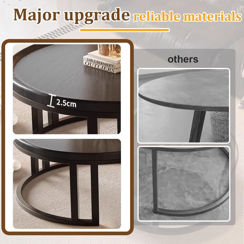 Round Nesting Coffee Tables 2-Piece Set Wood Top Metal Frame M767002