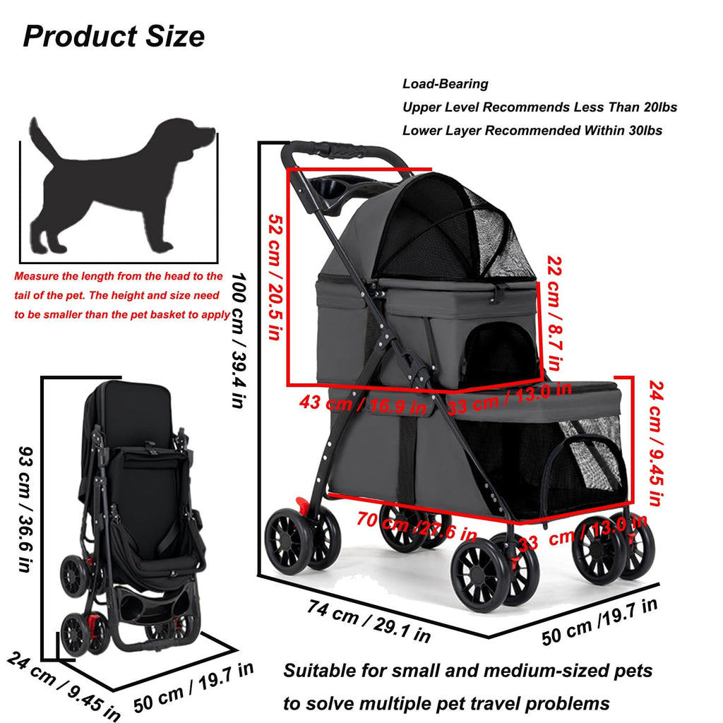 Double Dog Stroller for Medium Small Dogs and Cats E764