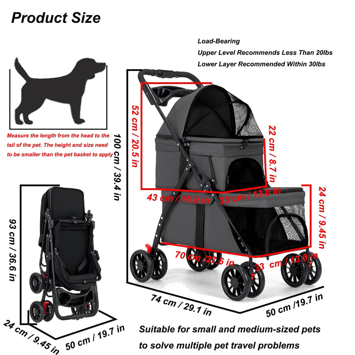 Double Dog Stroller for Medium Small Dogs and Cats E764