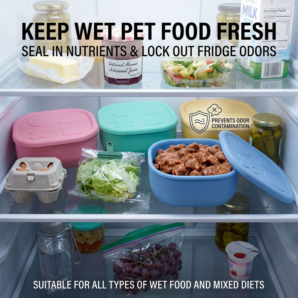 Airtight Pet Wet Food Storage Containers with Lids 4-Pack 12oz P782