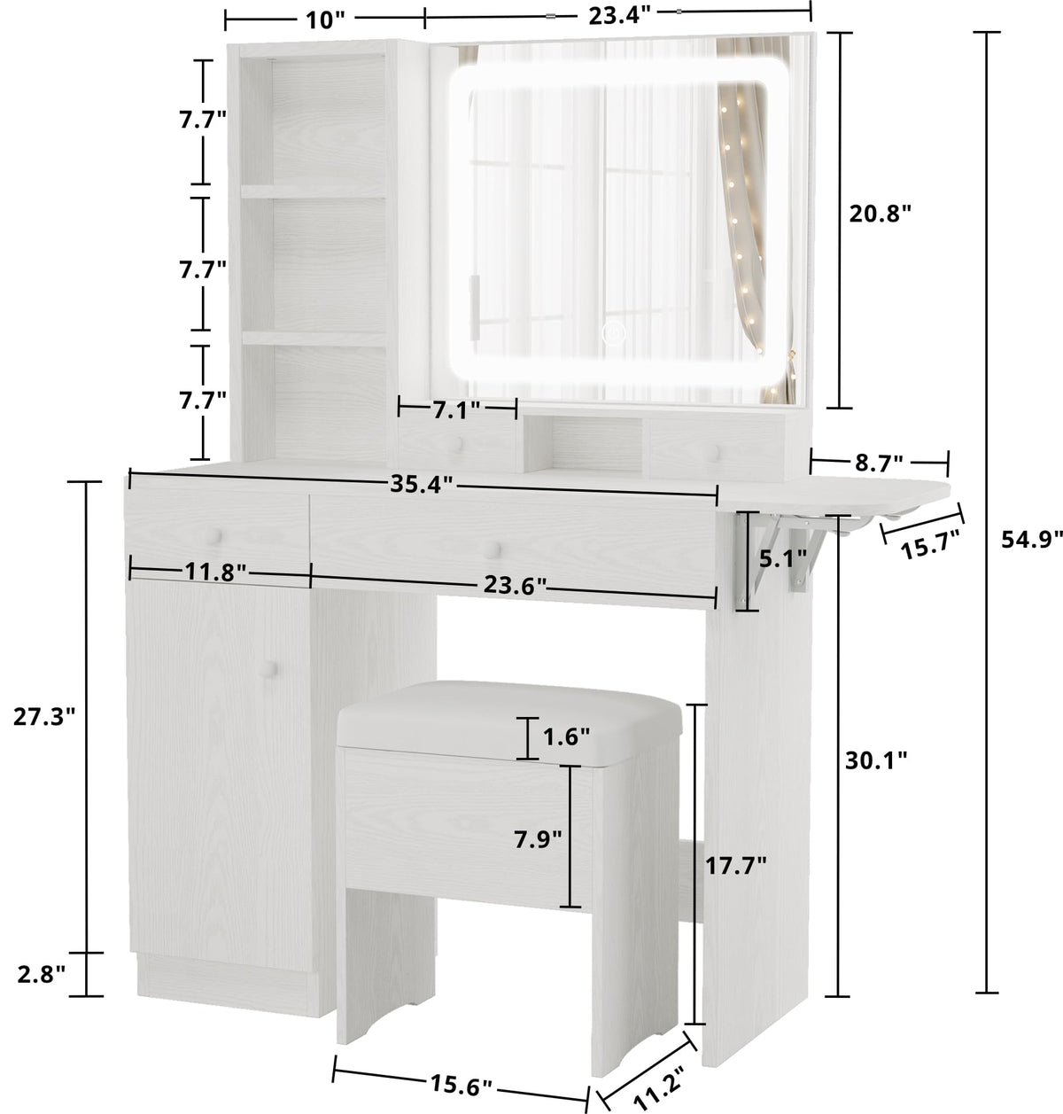 Vanity Desk with Charging Station and Storage B5626