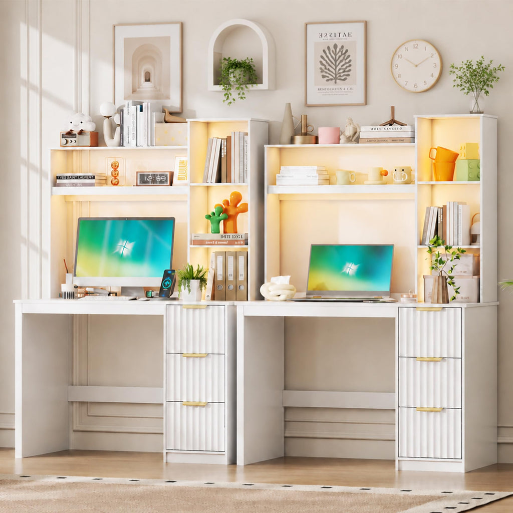 40” White Home Office Desk with Hutch and Drawers W745