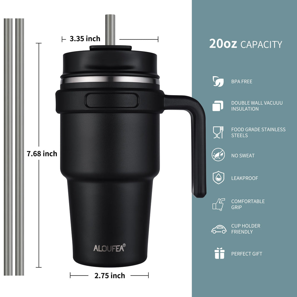 20 oz Insulated Travel Coffee Mug Tumbler with Handle and Straw K631