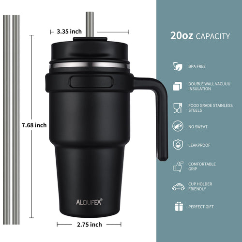 20 oz Insulated Travel Coffee Mug Tumbler with Handle and Straw K631