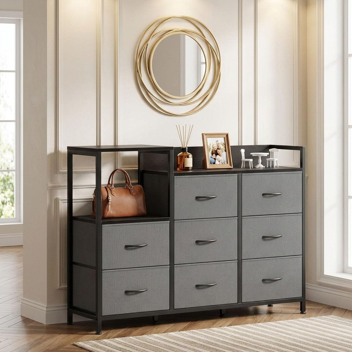 TV Stand with Charging Station, 8 Fabric Drawers Dresser Q941846