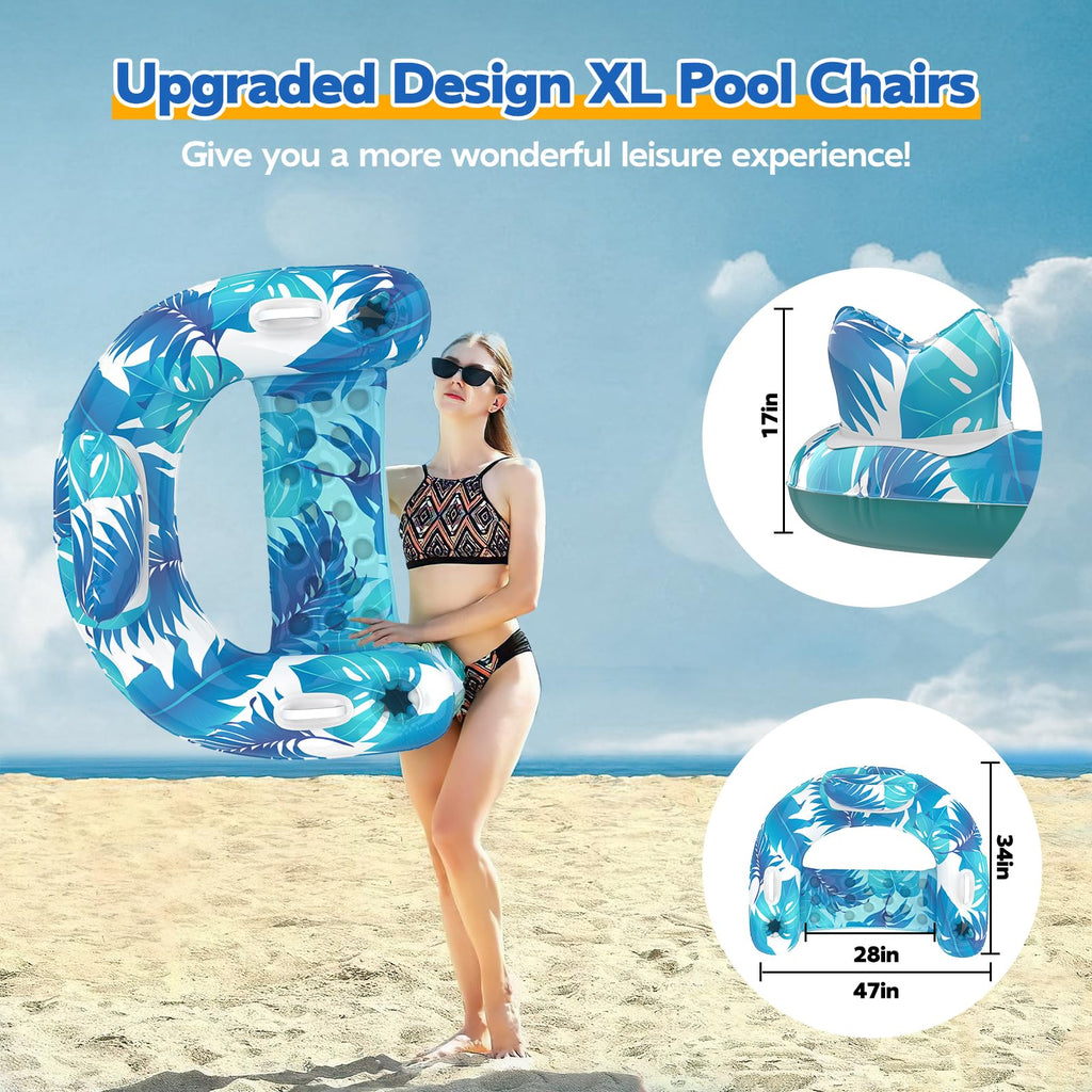 Inflatable Pool Float Chairs with Cupholders & Handles, 3 Pack Y69130