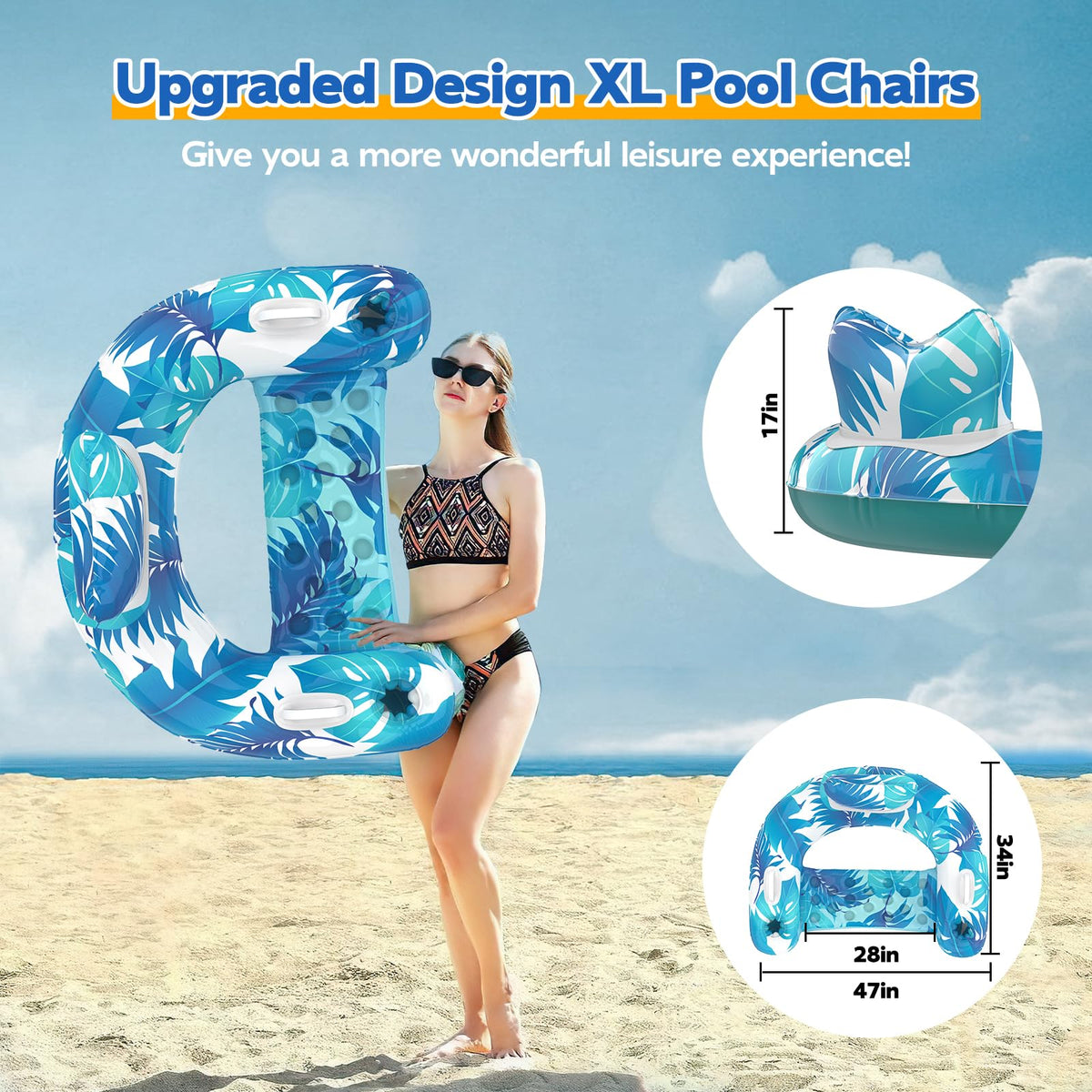 Inflatable Pool Float Chairs with Cupholders & Handles, 3 Pack Y69130