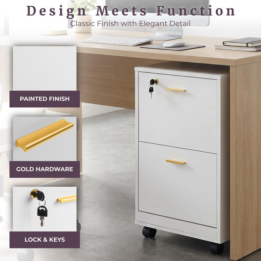 White 2 Drawer Wooden File Cabinet with Lock J940