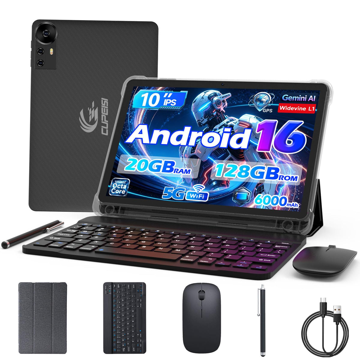 Android 16 Tablet 10 Inch 20GB RAM 128GB ROM Black B826858