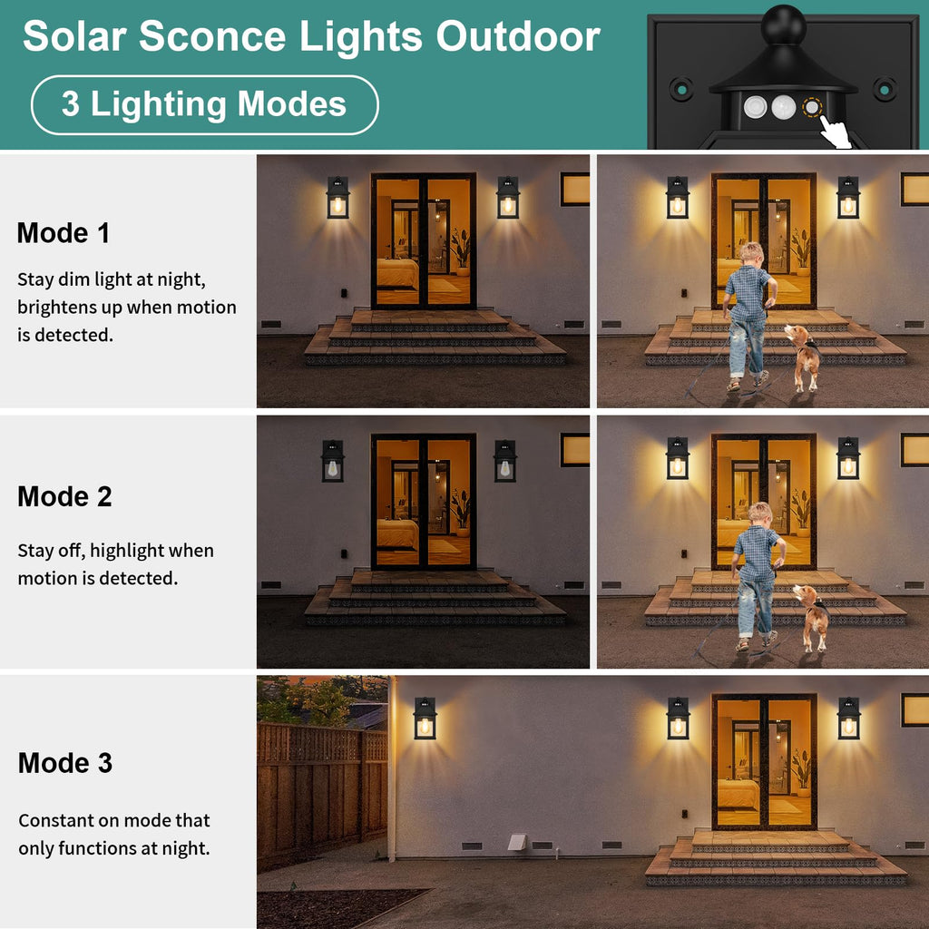 Solar Porch Lights Outdoor Dusk to Dawn with Motion Sensor T534