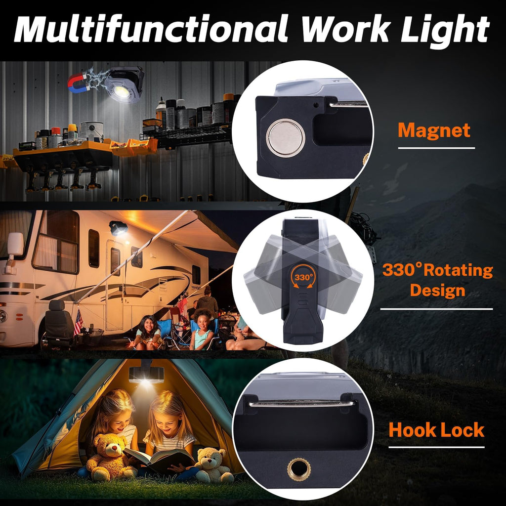 3 Pack 4000mAh 840 Lumens Magnetic Rechargeable Work Light O3729