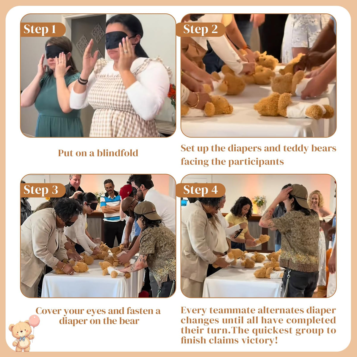 25 Pack Baby Shower Games Blindfold Diaper Changing Kit L259