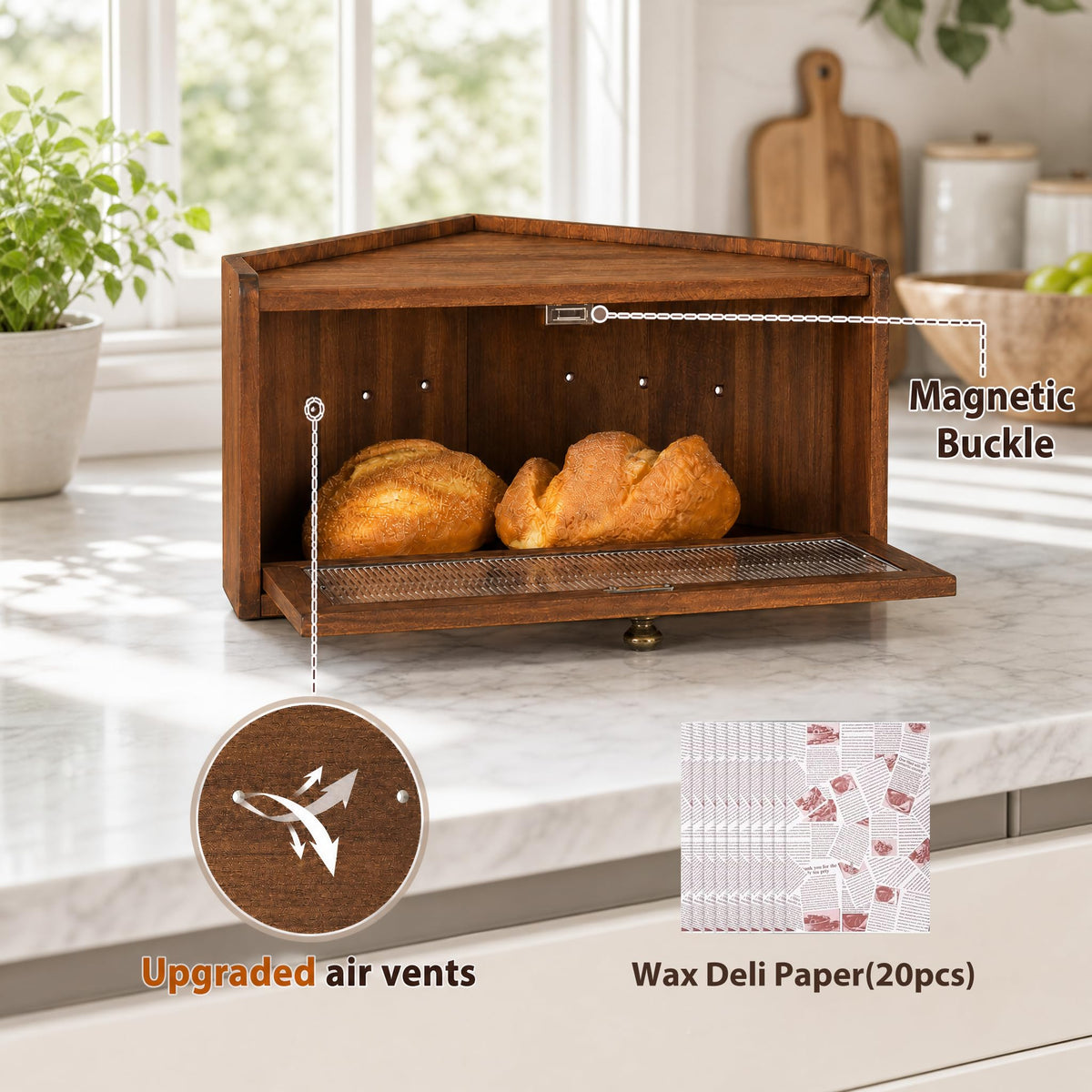 Wooden Bread Box with Window E705