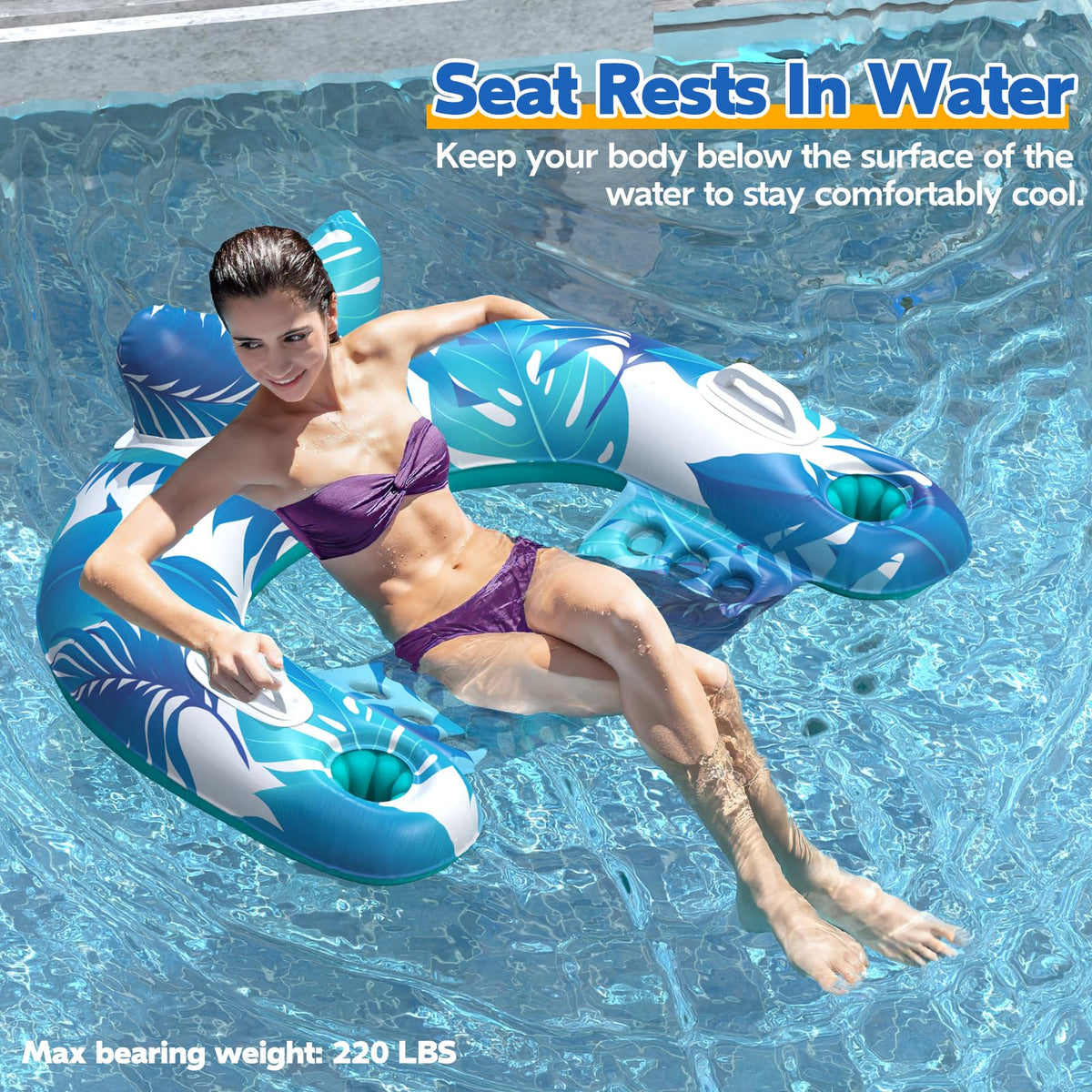 Inflatable Pool Float Chairs with Cupholders & Handles, 3 Pack Y69130