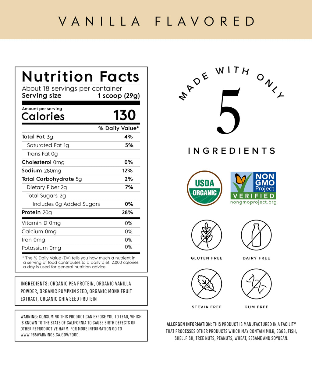 Organic Plant Based Protein Powder Vanilla 18 Servings L3383