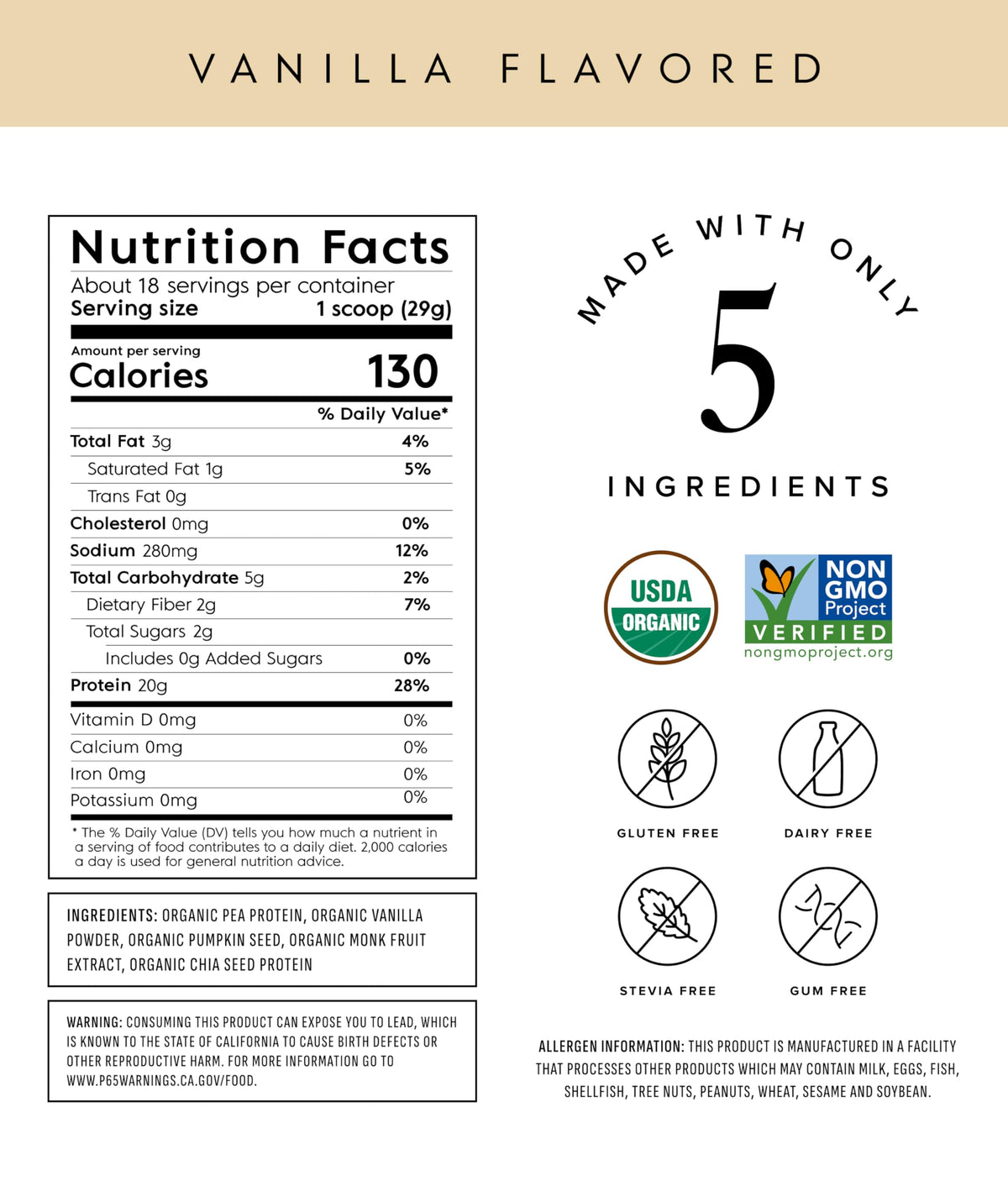 Organic Plant Based Protein Powder Vanilla 18 Servings L3383