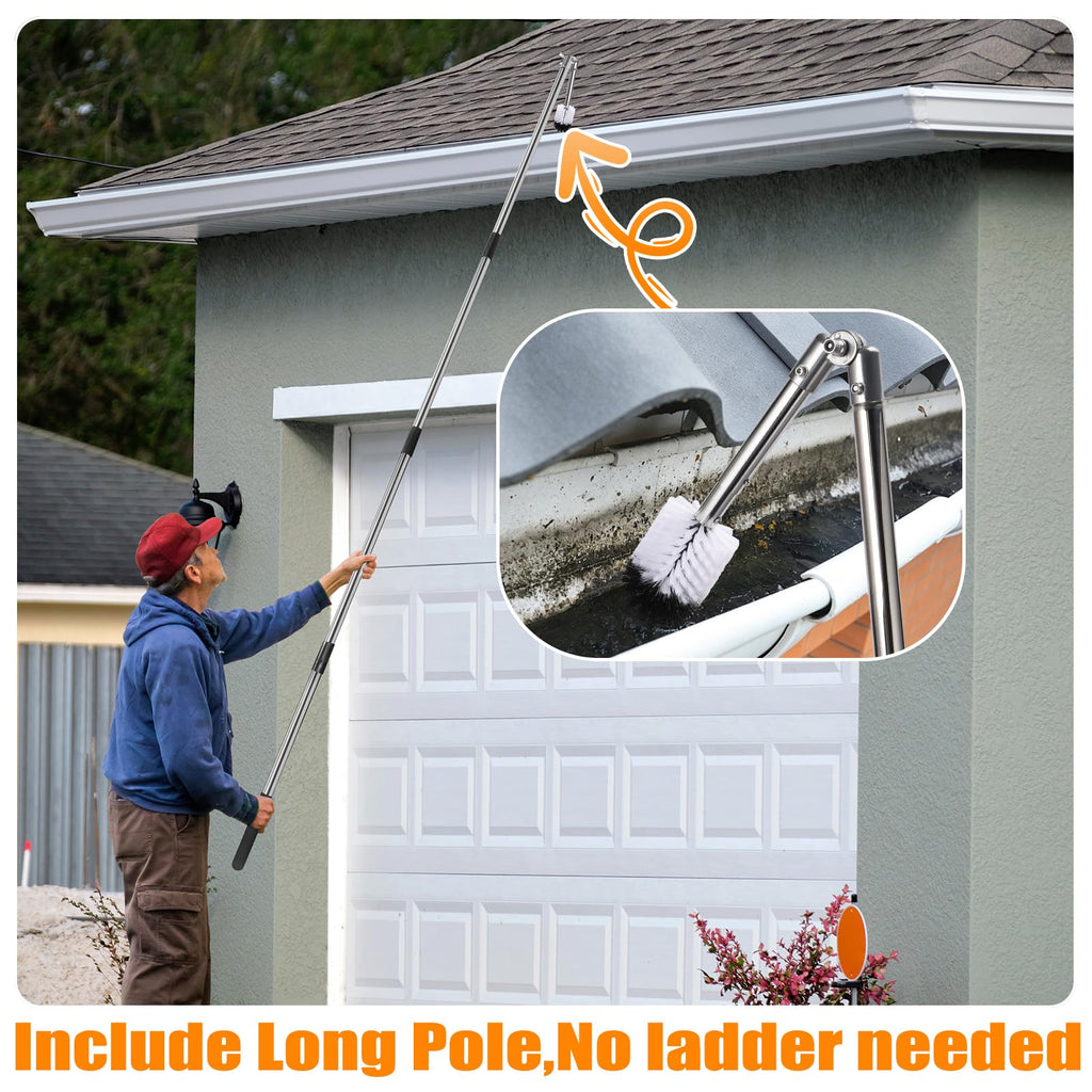 6.4FT Gutter Cleaning Tools with Extension Pole & Brush Q457