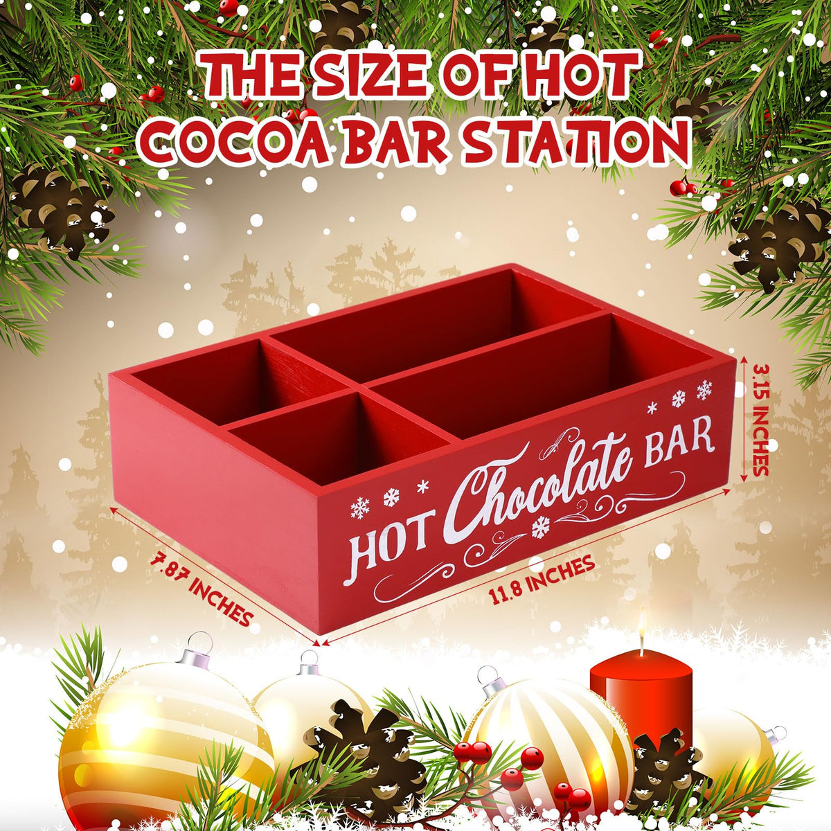 Christmas Hot Cocoa Bar Station Organizer Storage Box Wood Red X23907