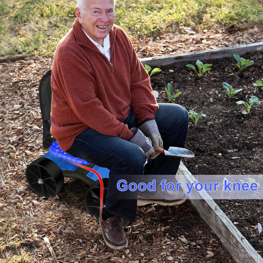 Blue Rolling Garden Cart with Four Wheels and Tool Bag J359