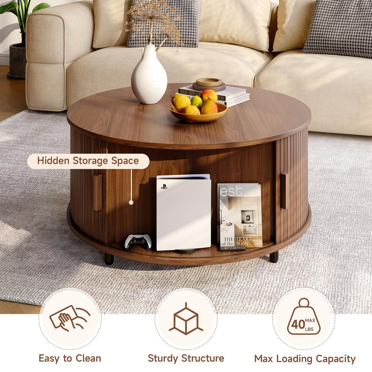 31.5" Round Coffee Table with Storage Y938411