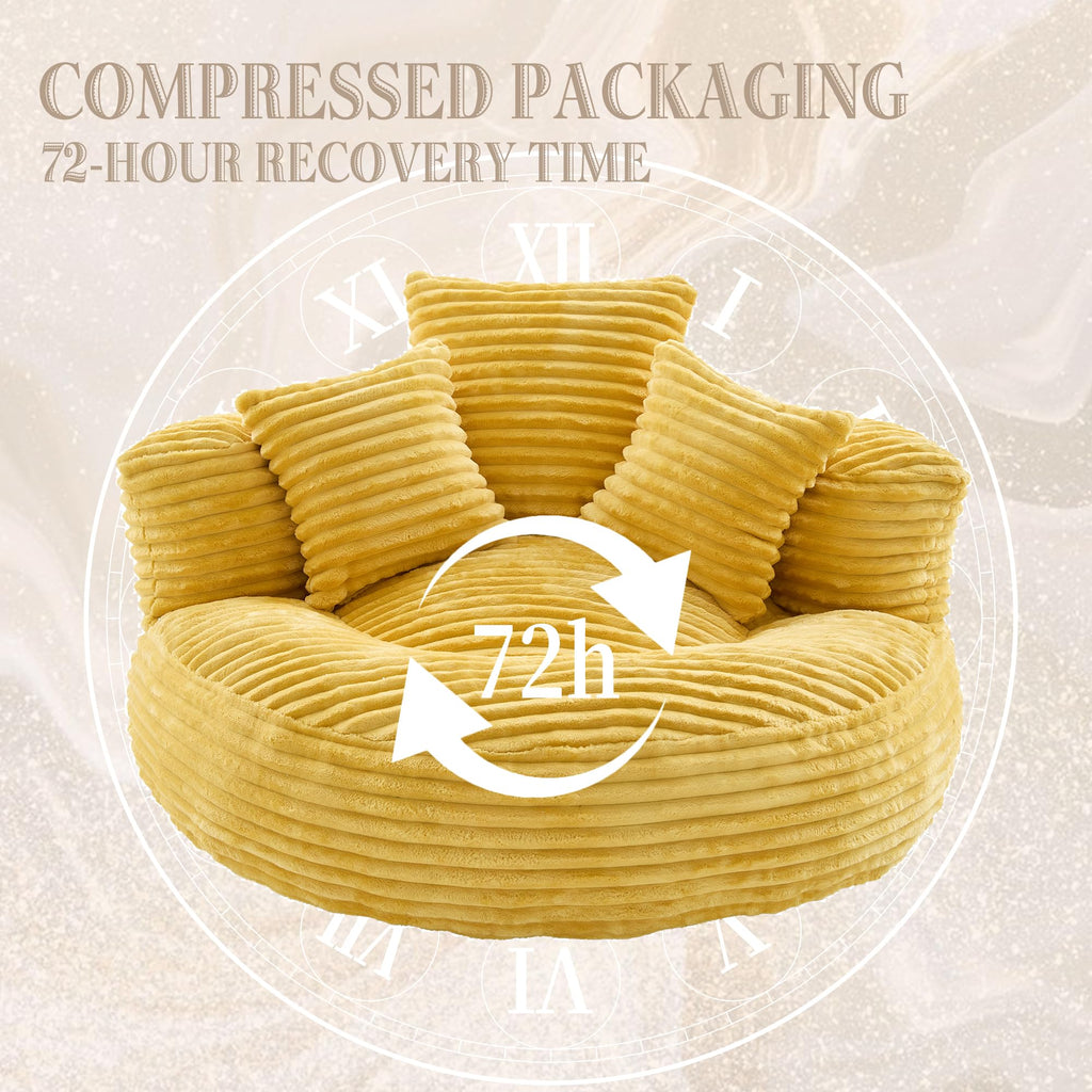 Oversized Memory Foam Bean Bag Chair with Pillows and Backrest, Mustard Yellow N643