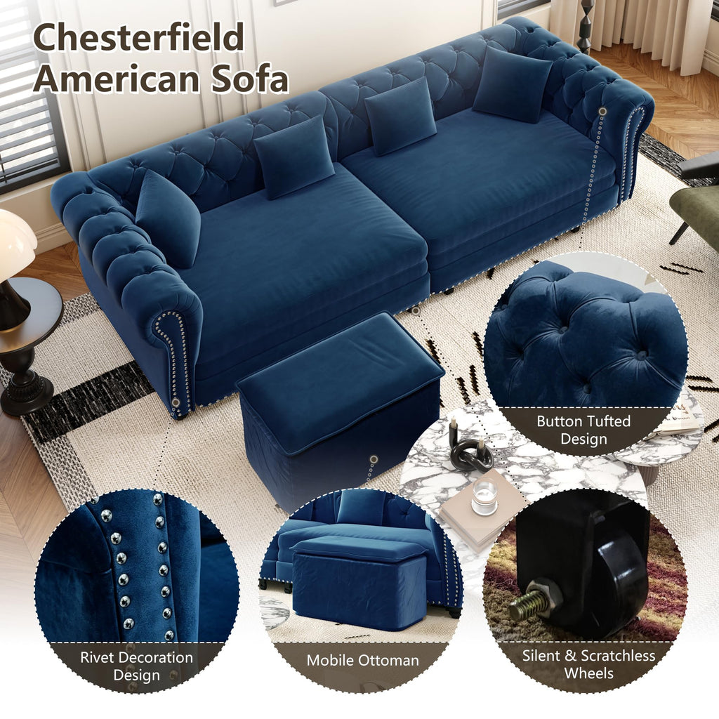 Blue Velvet Pull Out Sleeper Sofa Bed Z5027