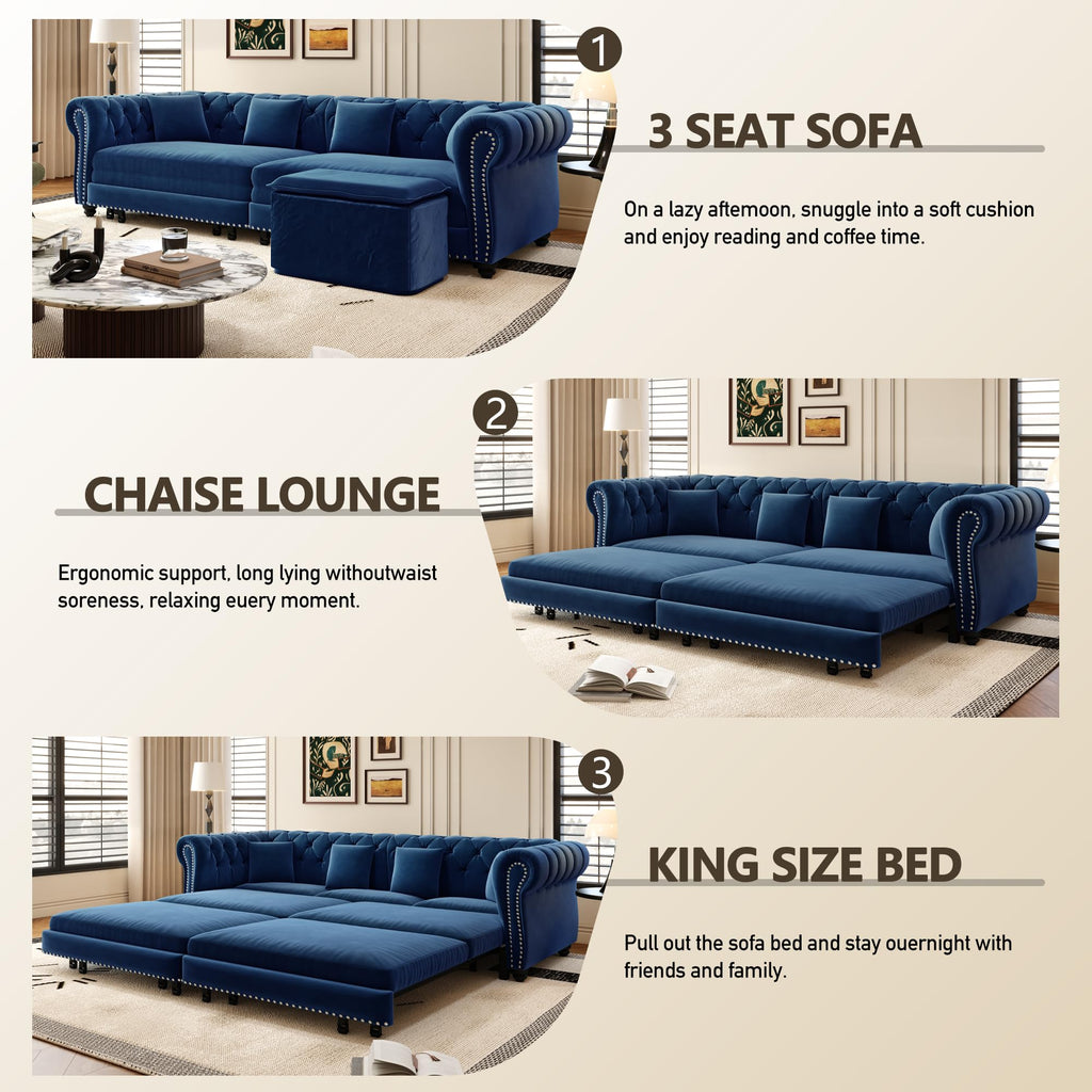 Blue Velvet Pull Out Sleeper Sofa Bed Z5027