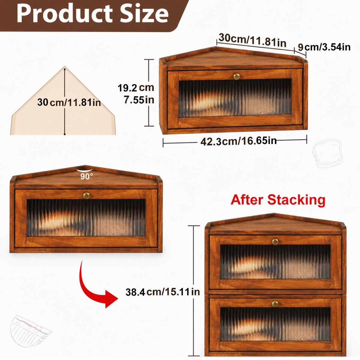 Wooden Bread Box with Window E705