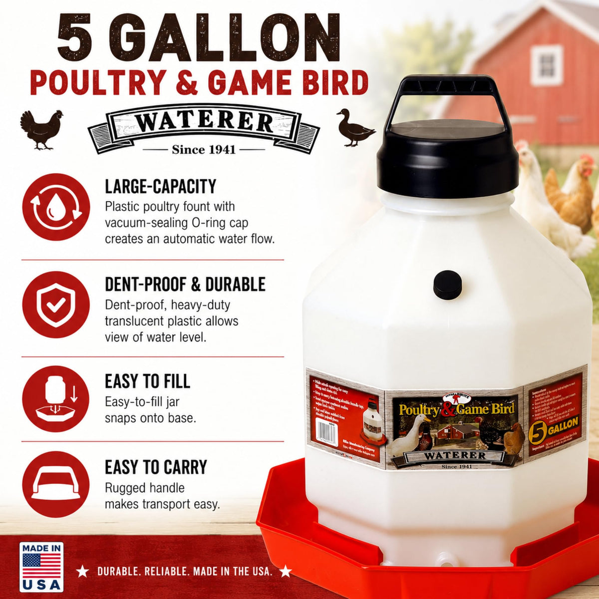 5 Gallon Translucent Plastic Poultry Waterer C9726