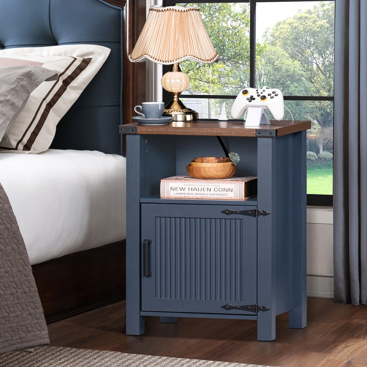 Dark Blue 18-Inch Fluted Nightstand Set of 2 W8410