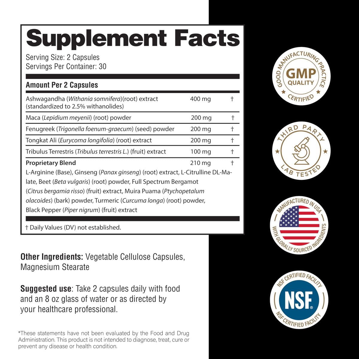 Maca Root Fenugreek Ashwagandha L-Arginine Ginseng Muira Puama Herbal Supplement 60 Capsules Z53015