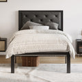 Twin Bed Frame with Upholstered Headboard, Dark Grey X9566