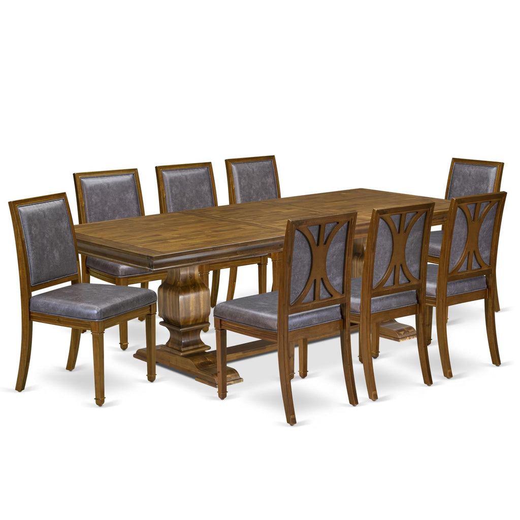 9 Piece Kitchen Table Set with 8 Dark Grey Polyester Chairs P922