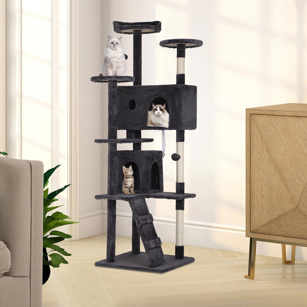 70 Inch Dark Grey Cat Tree Tower with Scratching Post G4687