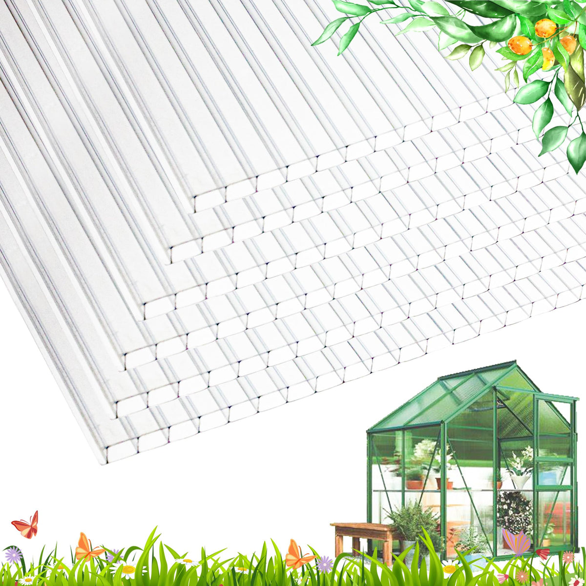 12 PCS Polycarbonate Greenhouse Panels 4' x 2' x 0.32'' P78653