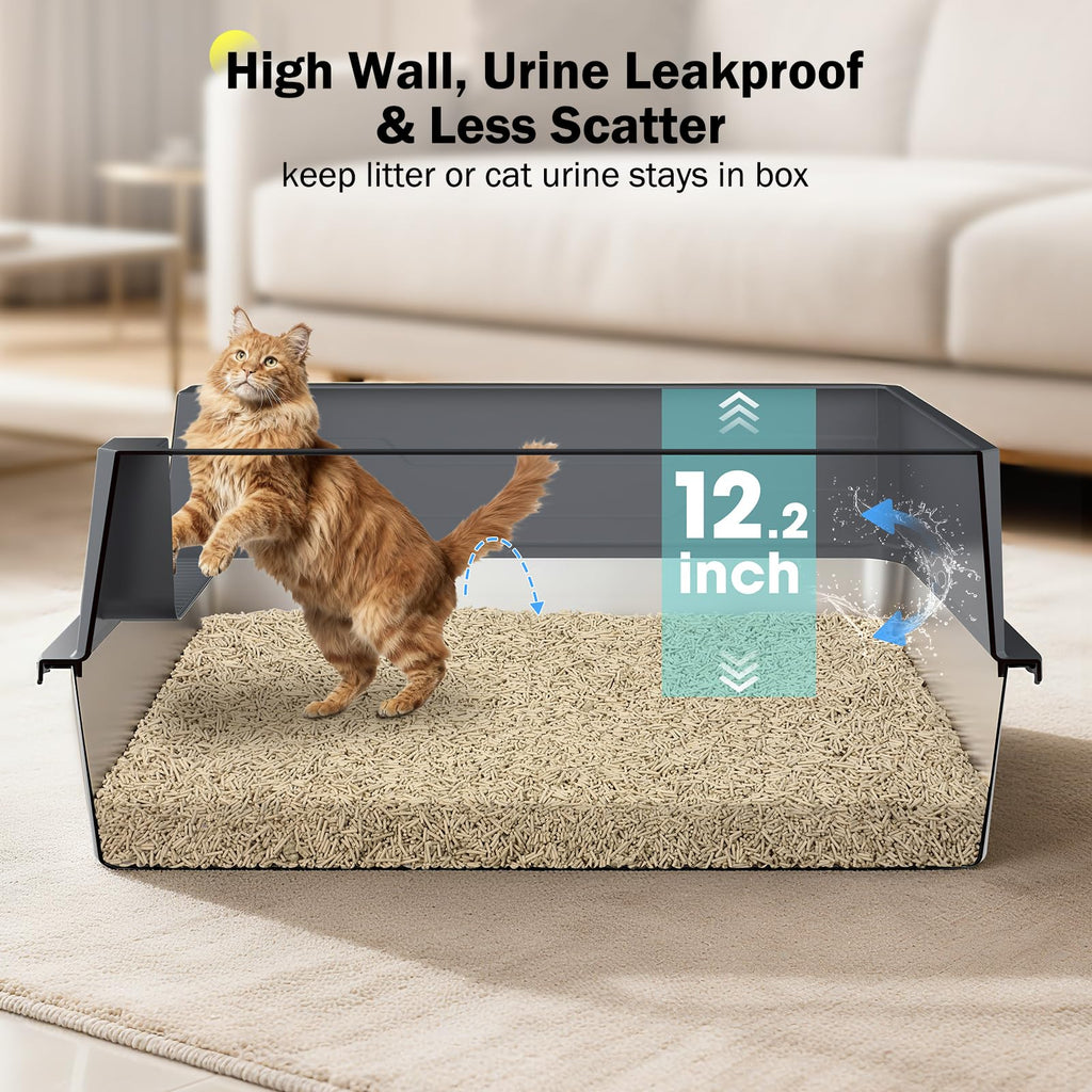 Stainless Steel Extra Large Cat Litter Box with High Sided Lid and Litter Scoop F500