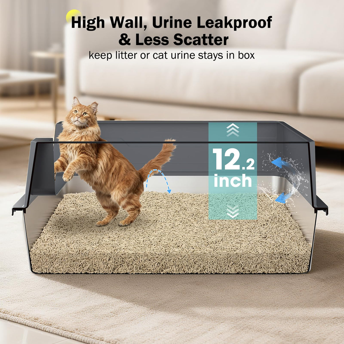 Stainless Steel Extra Large Cat Litter Box with High Sided Lid and Litter Scoop F500