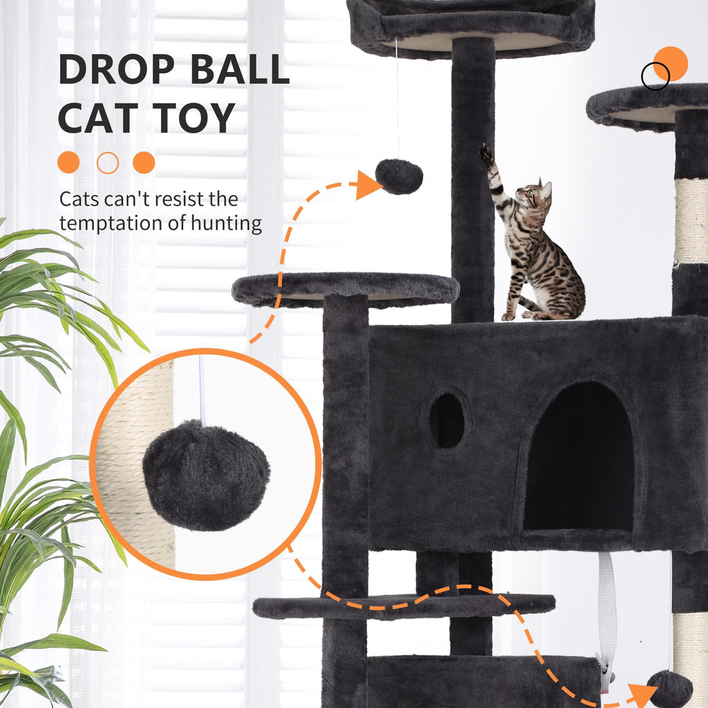 70 Inch Dark Grey Cat Tree Tower with Scratching Post G4687