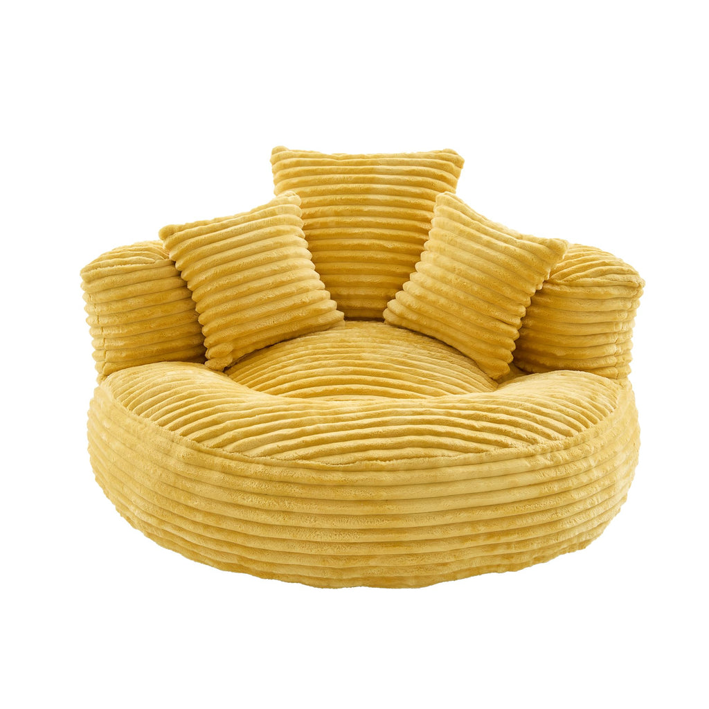 Oversized Memory Foam Bean Bag Chair with Pillows and Backrest, Mustard Yellow N643