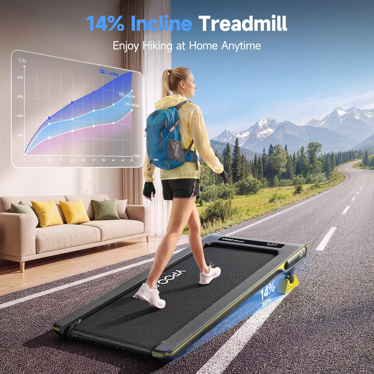 Walking Pad with 14% Incline Under Desk Treadmill O66003