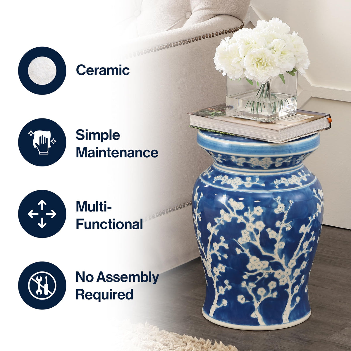 Ceramic Garden Stool 18" Side Table A16312