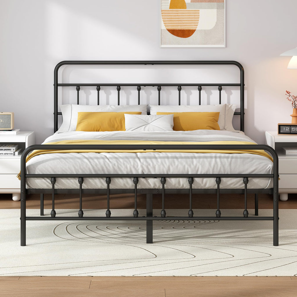 Queen Metal Bed Frame with Victorian Headboard & Footboard D485558