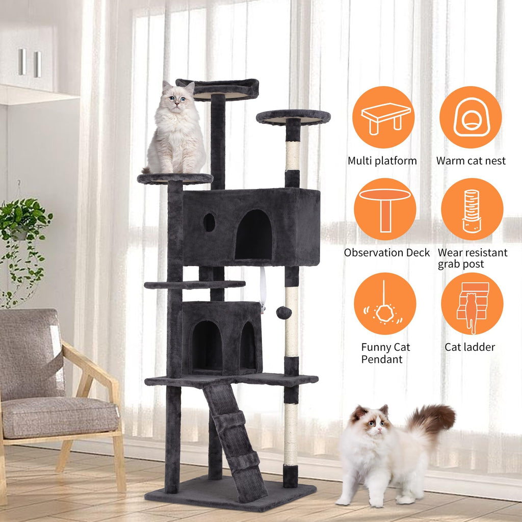 70 Inch Dark Grey Cat Tree Tower with Scratching Post G4687
