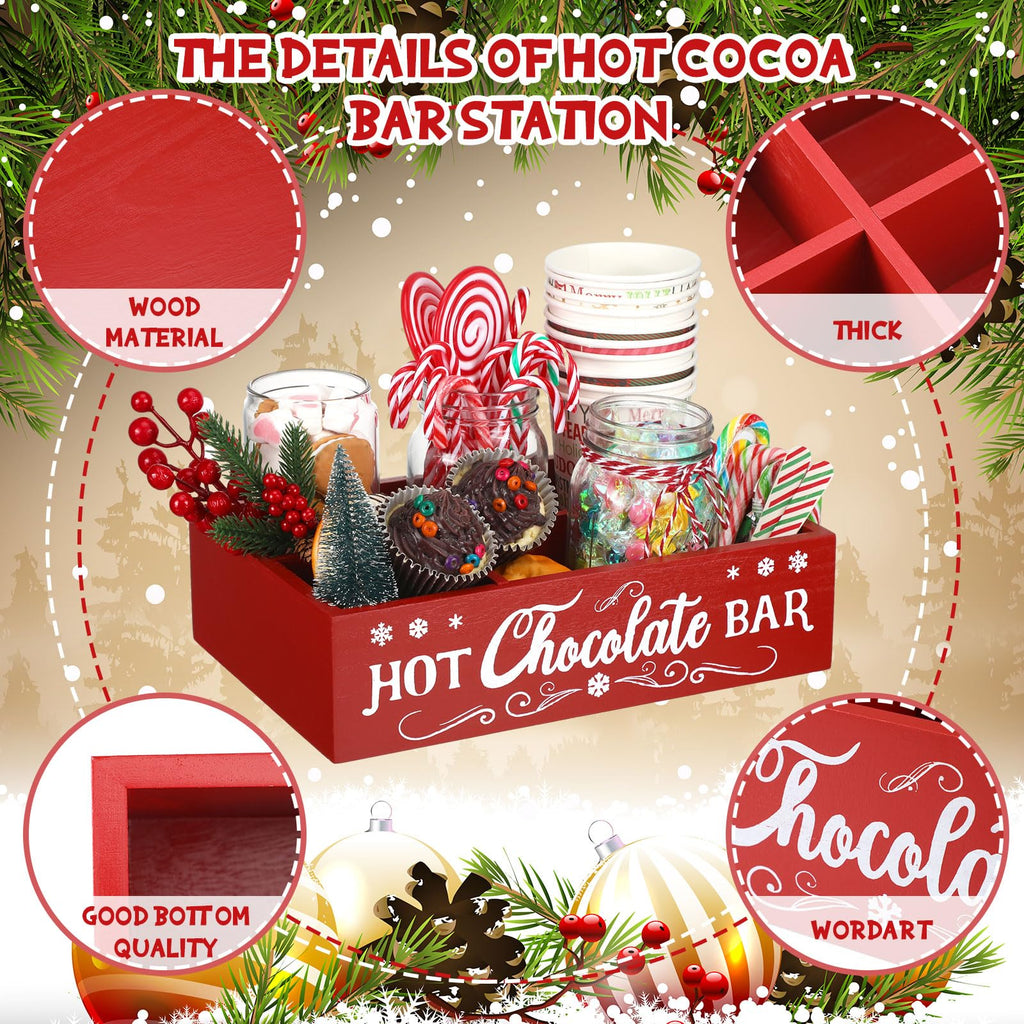 Christmas Hot Cocoa Bar Station Organizer Storage Box Wood Red X23907