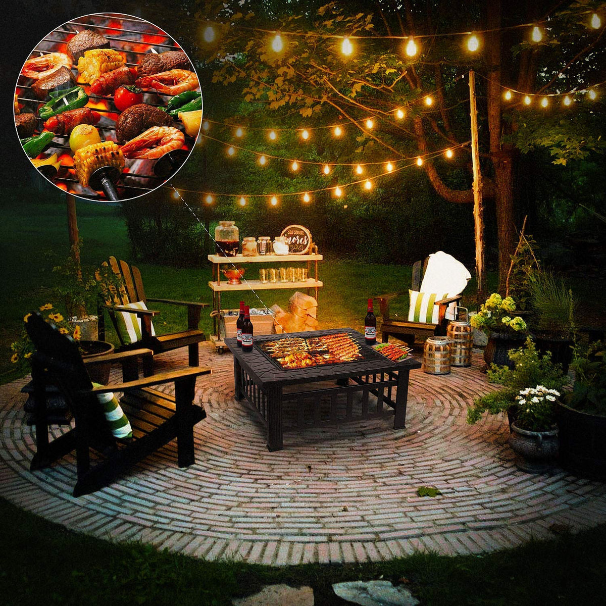 32" Square Wood Burning Fire Pit with Poker and Cover D50932