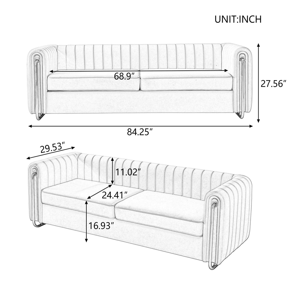 Tufted Velvet Sofa with Golden Metal Legs P48012