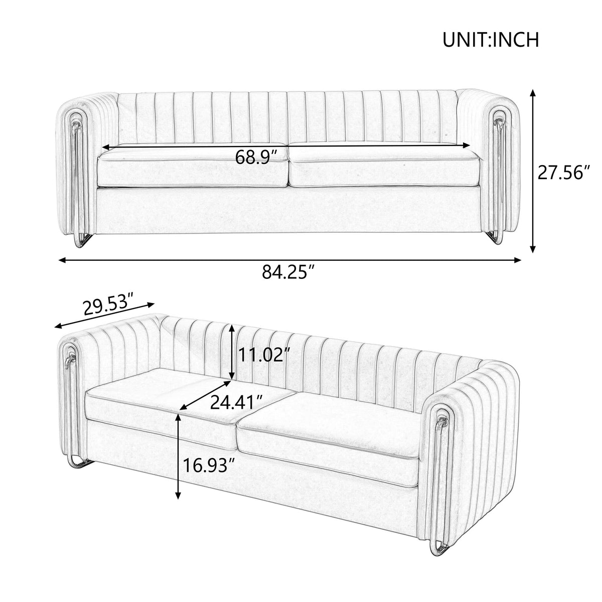 Tufted Velvet Sofa with Golden Metal Legs P48012