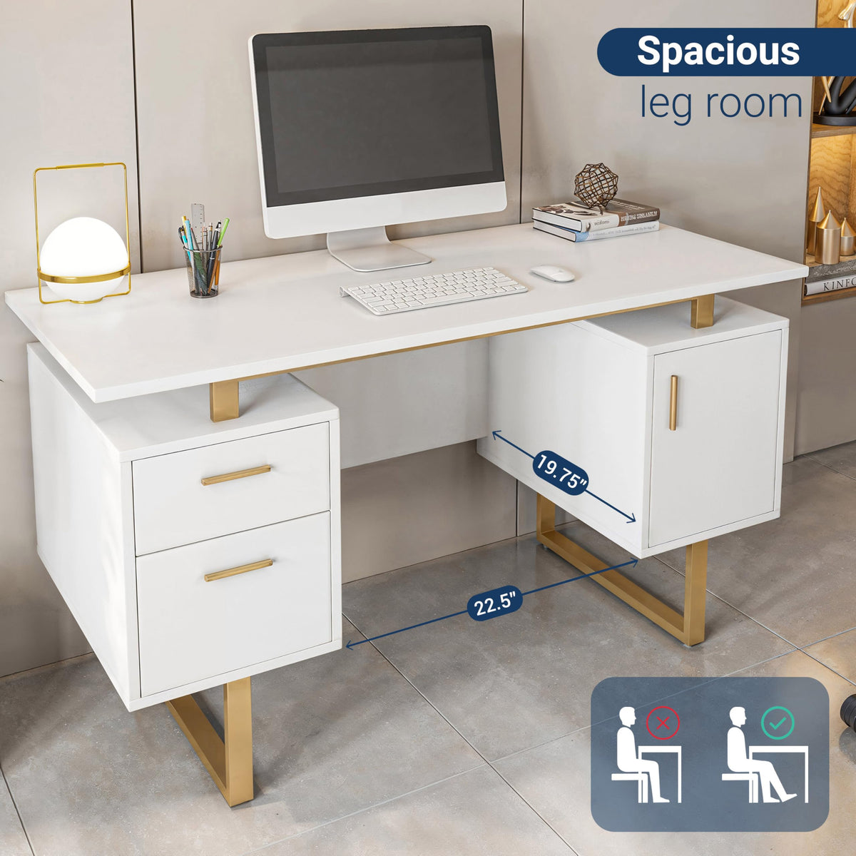 51"W Computer Desk with 2 Drawers & Storage Cabinet P570